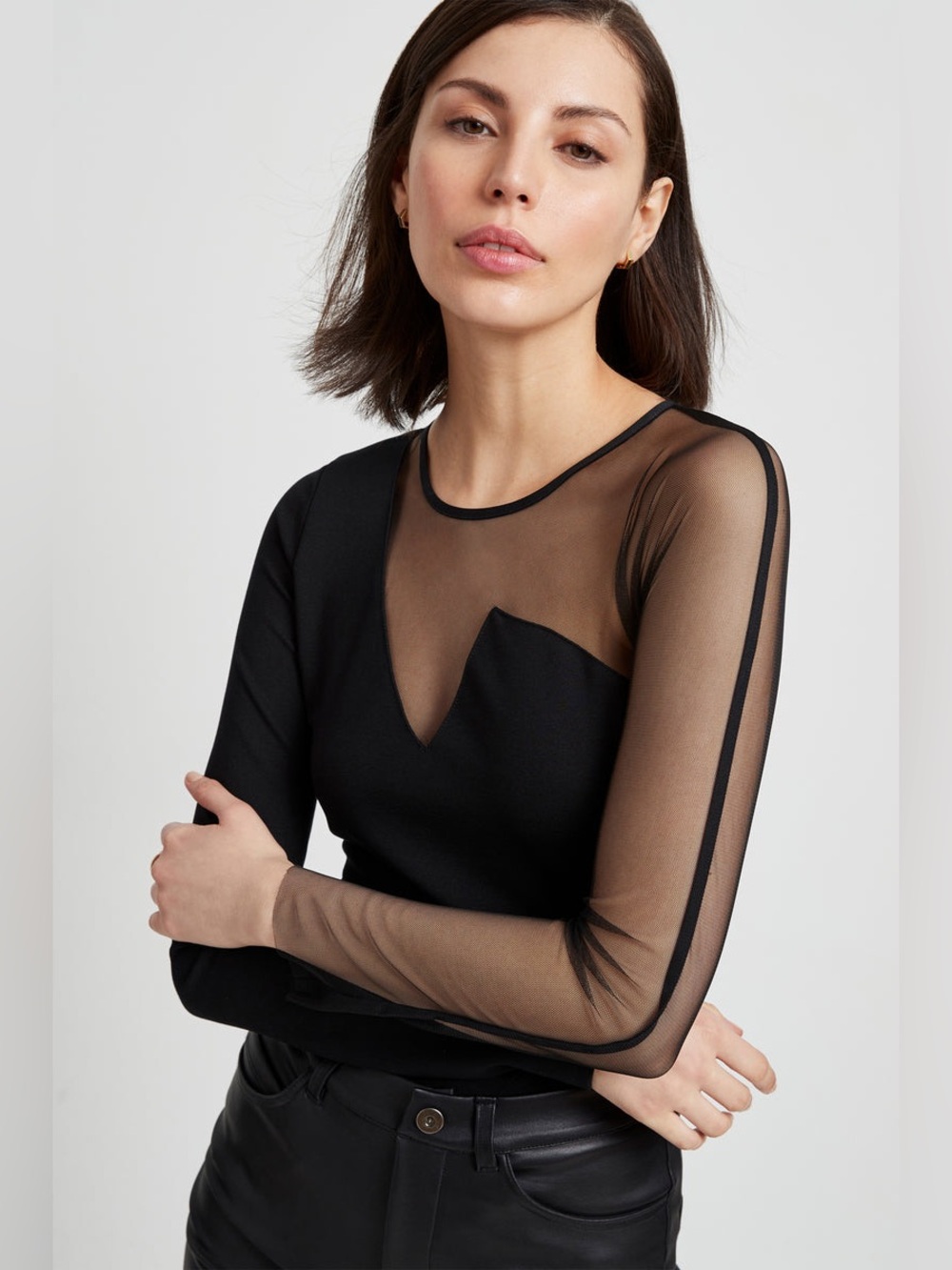 Marcella NYC Nolita Top European Ponte & Mesh Sleeve Size Medium